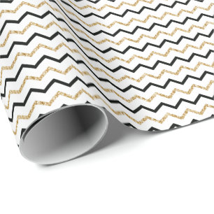 Black Gold White Chevron Zig Zag Pattern Wrapping Paper