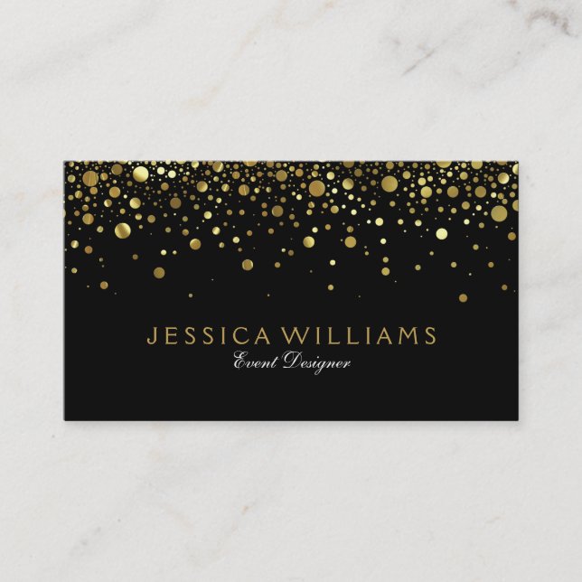 Black, Gold & White Circles Popcorn Reversible Business Card (Front)