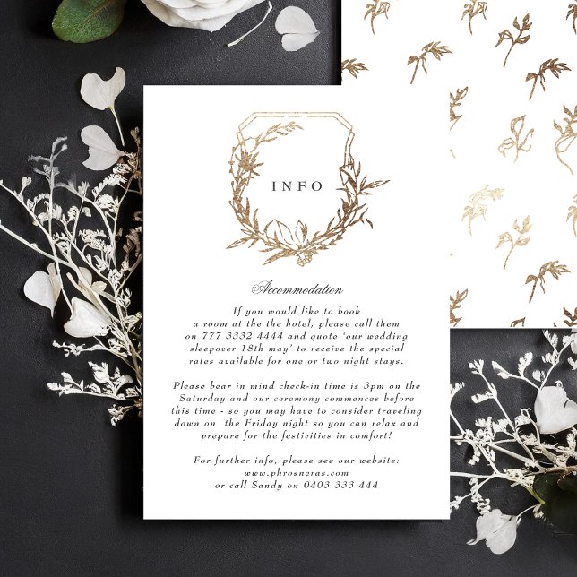 Black Gold White classic crest wedding details Enclosure Card (Creator Uploaded)