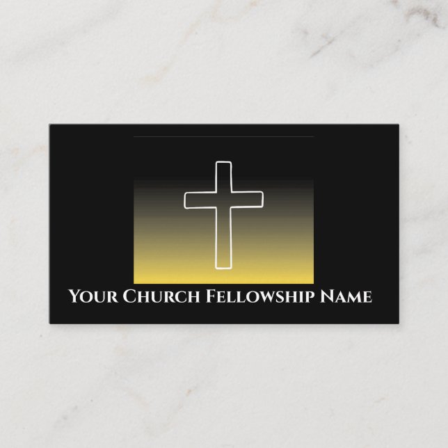 Black Gold White Cross Outline Church Pastor Business Card (Front)
