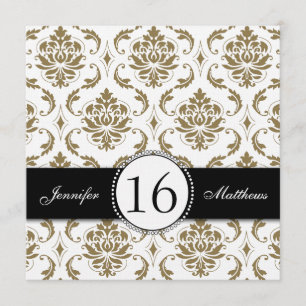 Black Gold White Damask Sweet Sixteen Invitations
