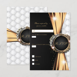 Black Gold & White Elegant Luxury Wedding RSVP Invitation