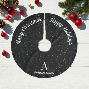 Black Gold White Family Name Christmas Tree Skirt