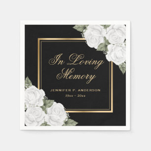 Black Gold White Floral Memorial Funeral Napkin