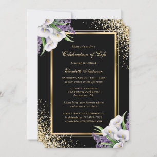Black Gold White Floral Photo Celebration of Life Invitation