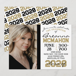 Black, Gold & White Graduation Photo Invitation