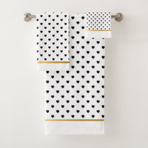 BLACK GOLD WHITE HEART DESIGN BATHROOM TOWEL SET