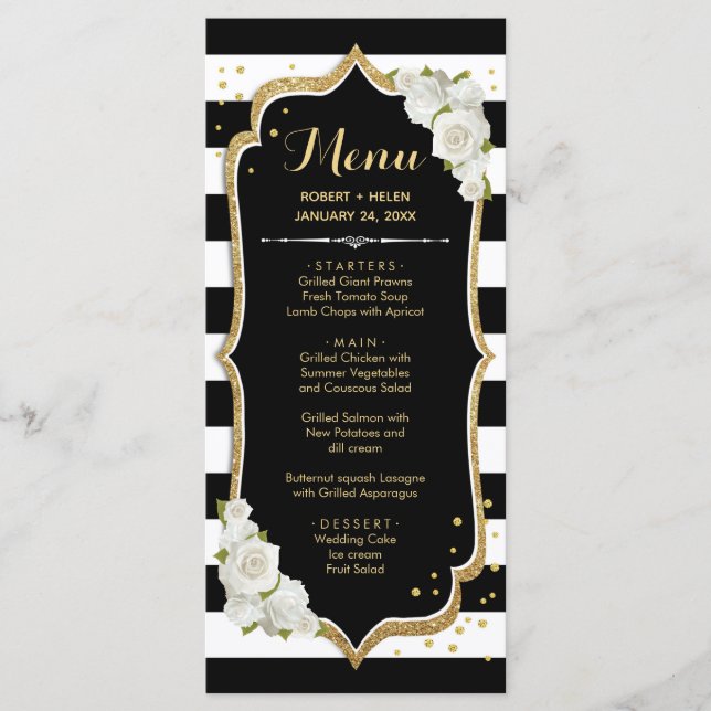 Black Gold White Menu Card (Front)