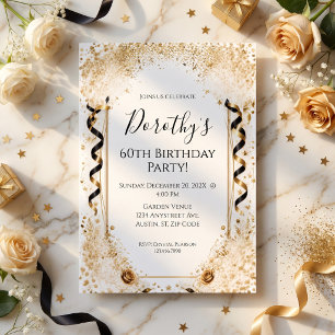 Black Gold & White Milestone Birthday Party Invitation