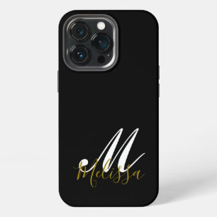 Black Gold & White Monogram Name iPhone 13 Pro Case
