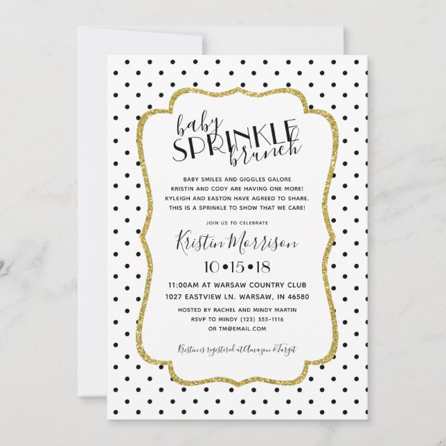 Black Gold White Polkadot Baby Sprinkle Invitation (Front)
