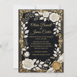 Black Gold White Rose Luxury Elegant Formal Invitation