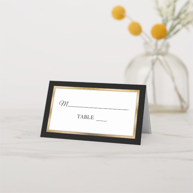 Black | Gold | White Simple Elegant Place Cards (Front)