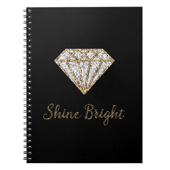 Black Gold White Sparkle Diamond Notebook (Front)