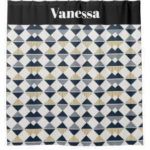 Black Gold White Stripes and Double Diamonds Shower Curtain