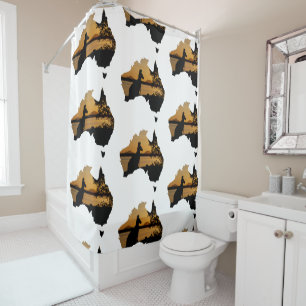 Black, Gold & White Sunset Kangaroo Tree Shower Curtain