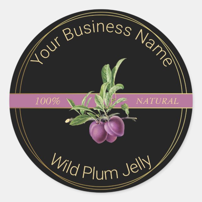 Black & Gold Wild Plum Jelly Product Label (Front)