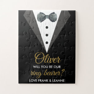 Black & Gold Will You Be Our Ring Bearer Proposal Jigsaw Puzzle