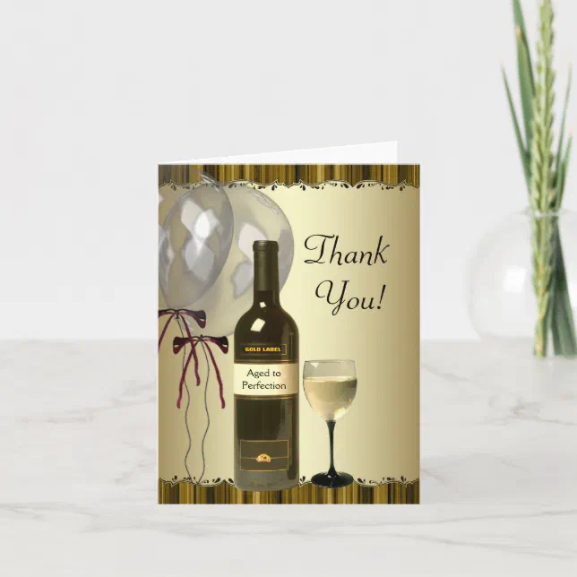 Black Gold Wine Bottle Glass Thank You Cards | Zazzle