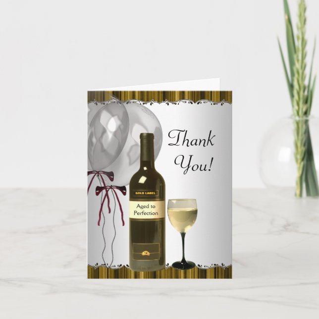 Black Gold Wine Bottle Glass Thank You Cards (Front)