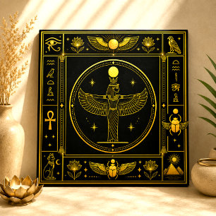 Black Gold Winged Goddess Egyptian Decor Art Ceramic Tile