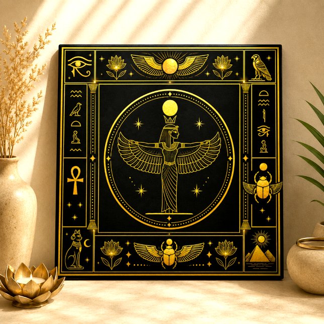 Black Gold Winged Goddess Egyptian Decor Art Ceramic Tile (Creator Uploaded)