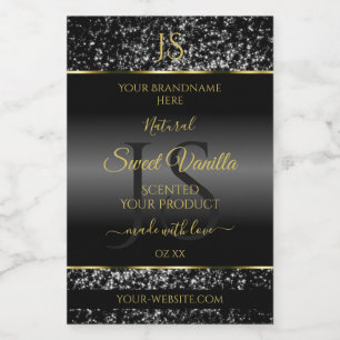 Black Gold with Glitter Initials Product Labels