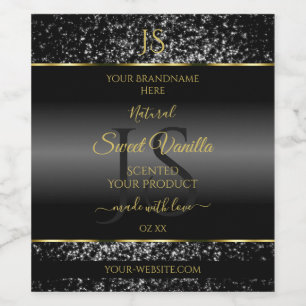 Black Gold with Glitter Initials Product Labels