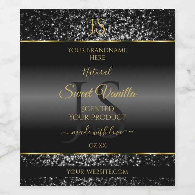 Black Gold with Glitter Initials Product Labels (Single Label)