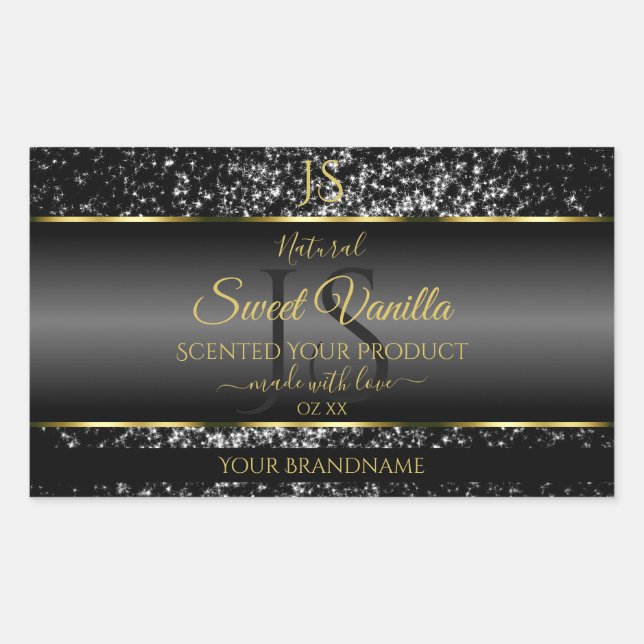 Black Gold with Glitter Initials Product Labels (Front)