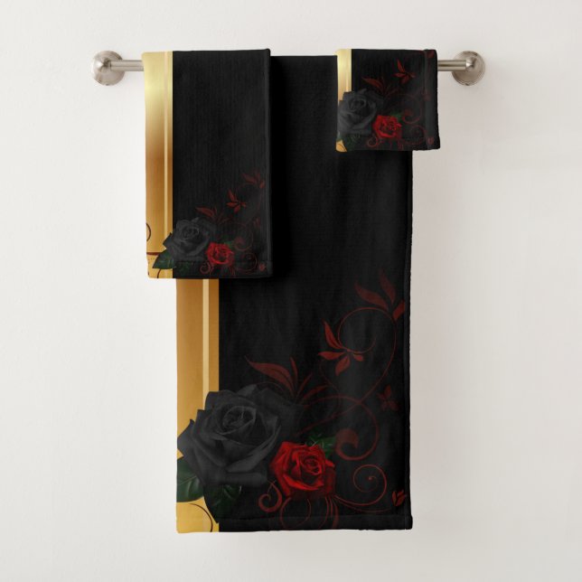 Black gold with roses bath towel set (Insitu)