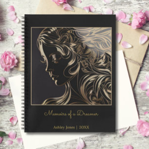 Black Gold Woman Line Art Memoirs of a Dreamer Notebook