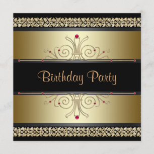 Black Gold Womans Birthday Party Invitations