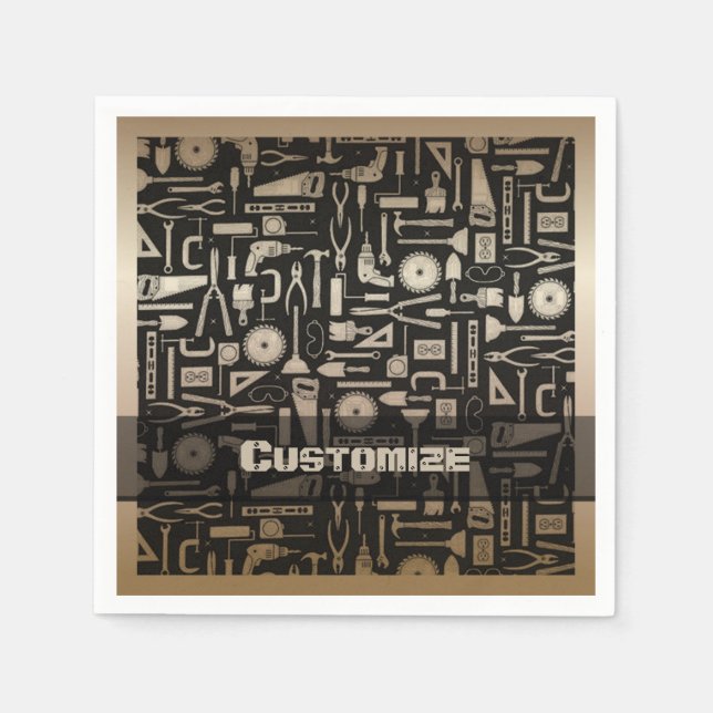 Black & Gold Workshop Tools Napkins (Front)