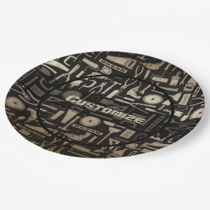 Black & Gold Workshop Tools Paper Plate