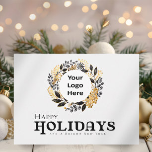 Black Gold Wreath Business Christmas Happy Holiday Card