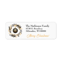 Black Gold Wreath Holiday Bulb Return Address
