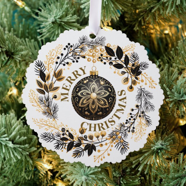Black Gold Wreath Holiday Tree Decoration Card (Insitu (Tree))