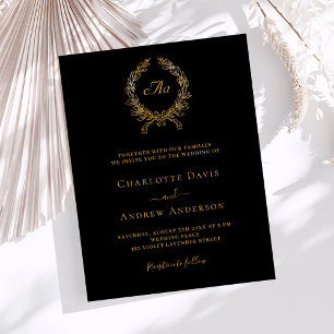 Black gold wreath monogram wedding