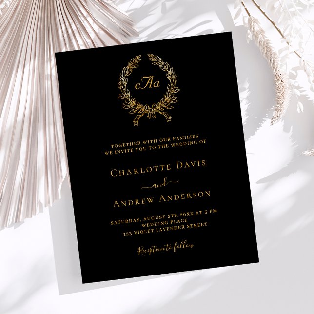 Black gold wreath monogram wedding (Creator Uploaded)
