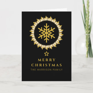 Black Gold Wreath Snowflake Christmas Photo Holiday Card