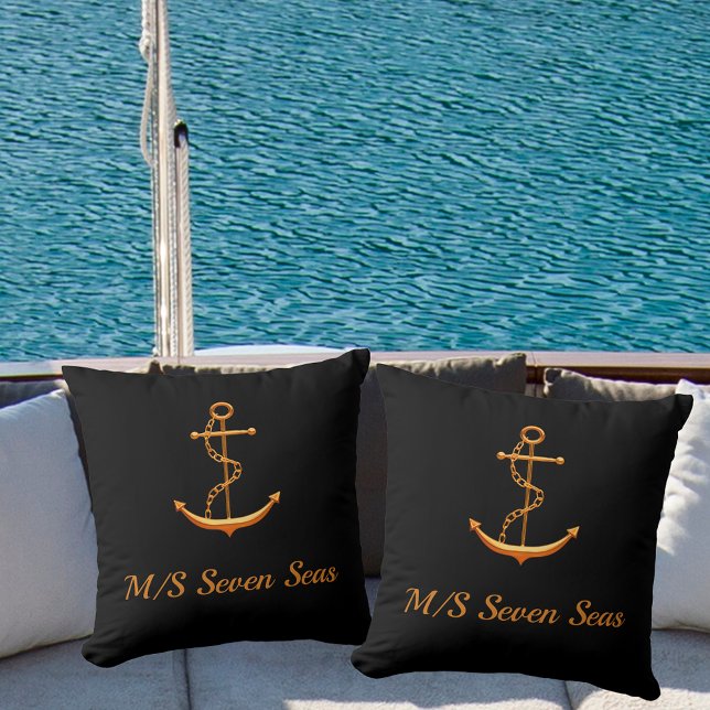 Black gold yacht boat anchor name coastal cushion (Creator Uploaded)