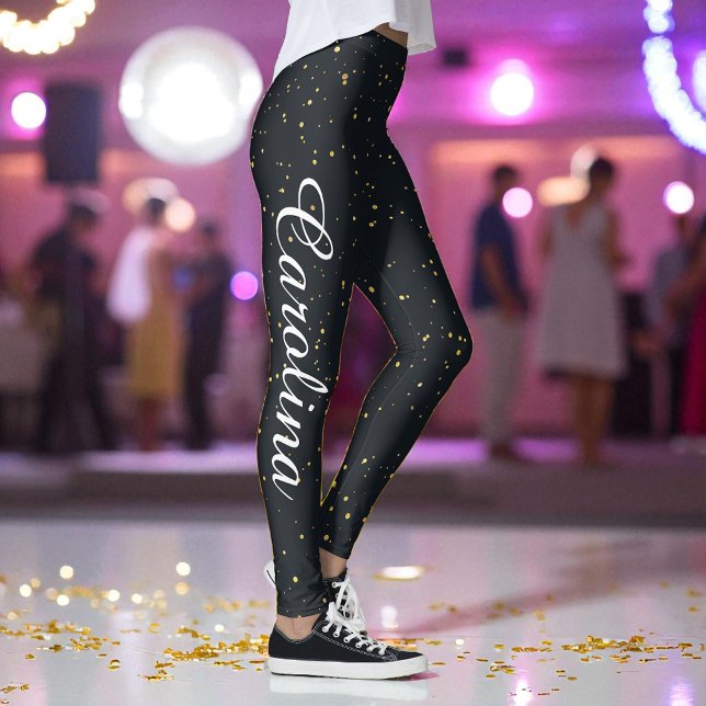 Black Gold Yellow Dots Pattern Chic Leggings (Creator Uploaded)