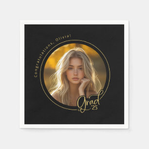 Black Gold Yellow Photo Graduation Party Napkin
