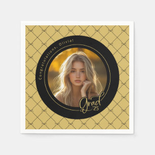 Black Gold Yellow Photo Graduation Party Paper Napkin