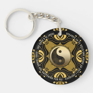 Black Gold Yin Yang Balance Affirmation Words Key Ring