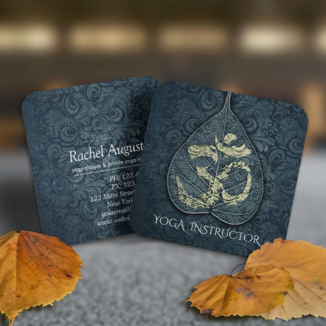 Black & Gold Yoga Instructor Bodhi Leaf OM Symbol Square Business Card (Creator Uploaded)
