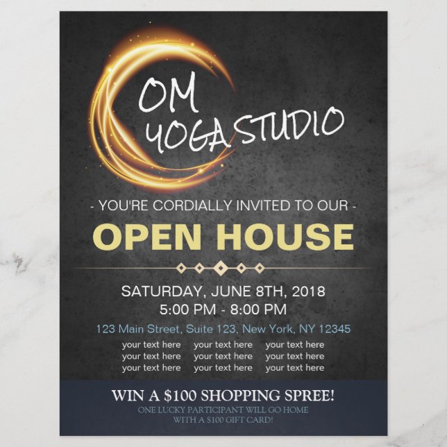 Black Gold YOGA Massage Therapy Studio Open House Flyer (Front)