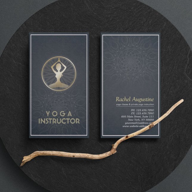 Black Gold Yoga Meditation Pose ZEN Symbol Mandala Business Card (Creator Uploaded)