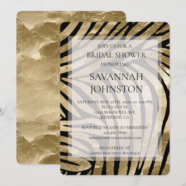 Black Gold Zebra Bridal Shower Invitation (Front/Back)